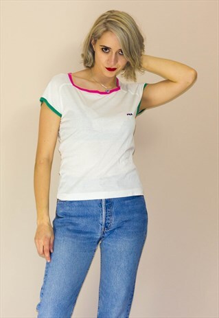 VINTAGE 80'S PINK & GREEN FILA T-SHIRT