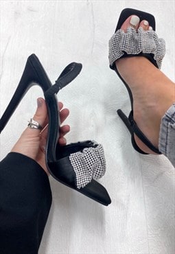 Diamante Embellished Heeled Sandals In Black