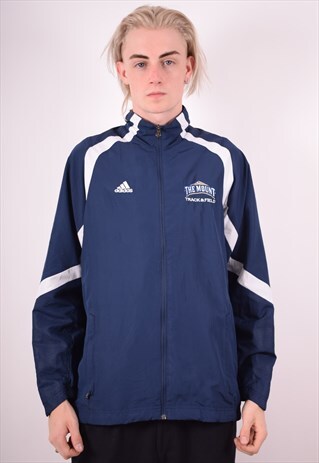 ADIDAS MENS VINTAGE TRACKSUIT TOP JACKET SMALL NAVY BLUE 90S