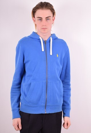 POLO RALPH LAUREN MENS VINTAGE HOODIE JACKET MEDIUM BLUE 90S