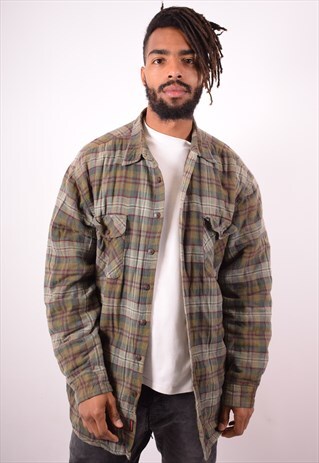 MENS VINTAGE LUMBERJACKET SHIRT XL KHAKI CHECK 90S