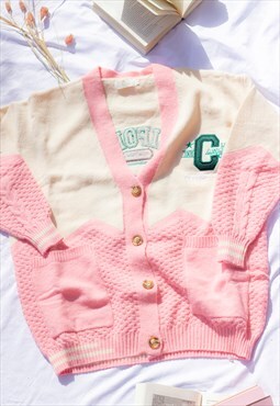 Pink Oversized Slouchy College Cardigan