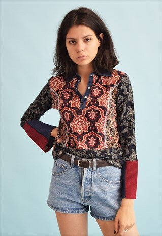 90'S RETRO ORIENTAL PRINT KITSCH TEEN PARTY TOP