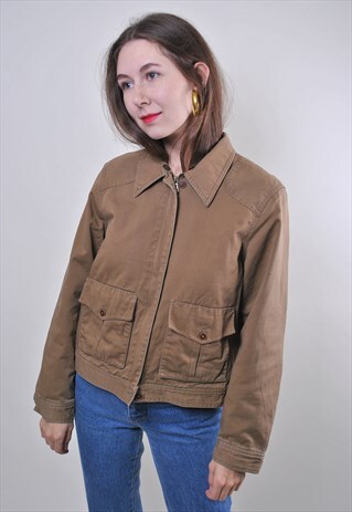 80S BROWN WOMAN GRUNGE WORKER HARRINGTON JACKET