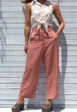 Vintage blush terracotta straight wide leg crop trousers