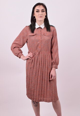 VINTAGE 80'S DOES 40'S CRAZY PRINT TEA DAY DRESS SIZE 12 14