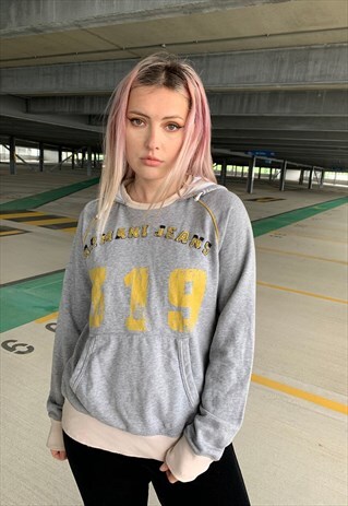 VINTAGE ARMANI JEANS SPELLOUT GREY HOODIE