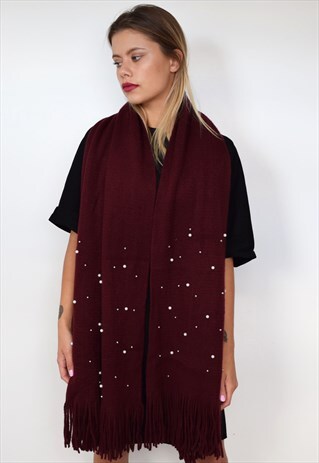LONG WOVEN SCARF WITH TASSELS AND EMBELLISHMENT