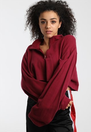 90S CHAPS EMBROIDERED LOGO CROPPED 1/4 ZIP SWEATSHIRT