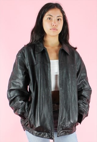 Vintage 90s Leather Jacket Bomber Y2K Black Oversized | ONIMOS | ASOS ...