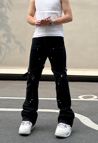 BLACK CARGO DENIM JEANS PANTS TROUSERS