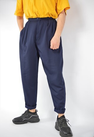 Vintage dark blue classic 80's straight suit trousers 