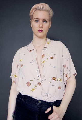 VINTAGE BEIGE FLORAL BLOUSE
