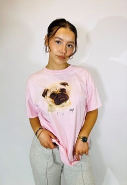 Vintage Size XL Oversized Pink Pug T Shirt in Pink