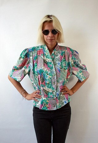 VINTAGE 80'S BEAUTIFUL BLOUSE WITH COLORS FLOWERS