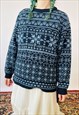 VINTAGE SCANDINAVIAN KNITTED PATTERNED GRANDAD JUMPER