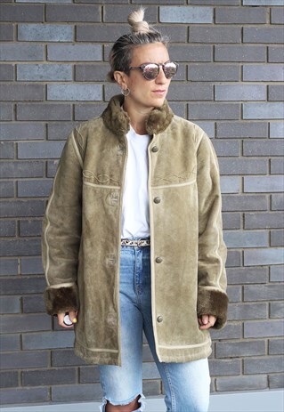 VINTAGE 1990S OLIVE SHEEPSKIN COAT