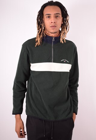 TOMMY HILFIGER MENS VINTAGE FLEECE JUMPER MEDIUM GREEN 90S