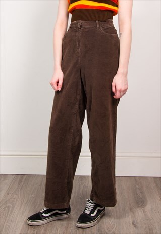 VINTAGE 90'S BROWN CORD HIGH WAIST TROUSERS