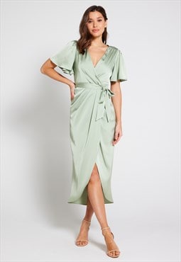 Elena Short Sleeve Wrap Dress - Sage Green