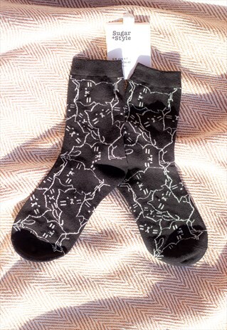Black Cute Cat Print Socks