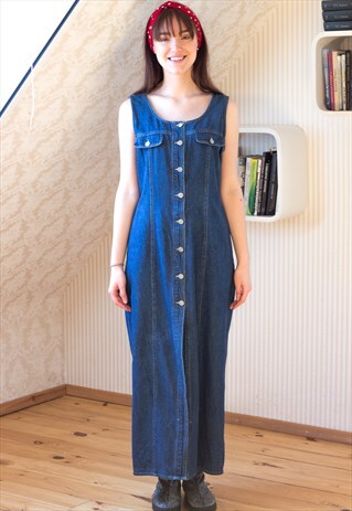 BLUE DENIM SLEEVELES MAXI DRESS