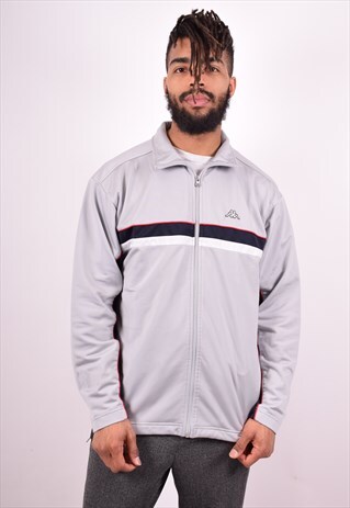 KAPPA MENS VINTAGE TRACKSUIT TOP JACKET LARGE GREY 90'S
