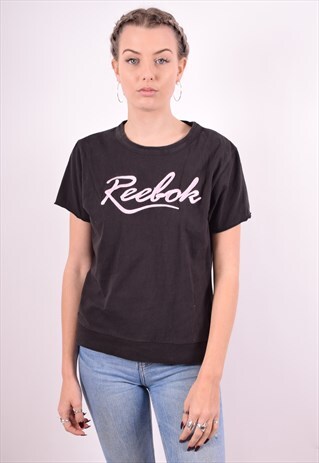REEBOK WOMENS VINTAGE T-SHIRT TOP LARGE BLACK 90'S
