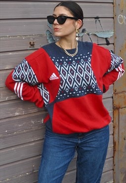 90's vintage adidas reworked Christmas knit fleece jumper