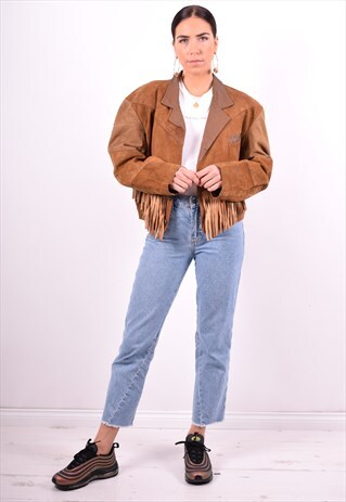WOMENS VINTAGE FRINGED LEATHER JACKET LARGE BROWN 90'S