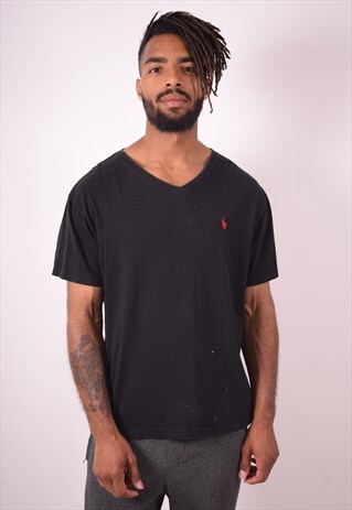 POLO RALPH LAUREN MENS VINTAGE T-SHIRT TOP LARGE BLACK 90S