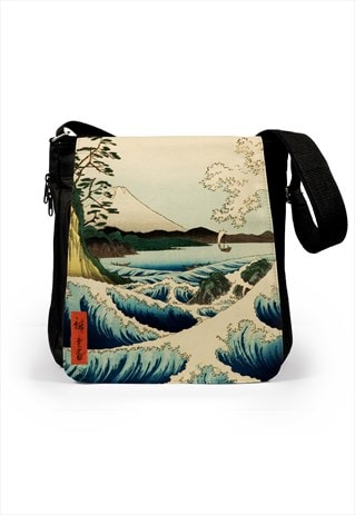 Japanese Ukiyo-e Reporter Bag Cross Body Hiroshige Wave Art