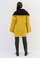 OVERSIZED WOOL COAT OVERCOAT DOUBLE SIDED JACKET YELLOW VTG