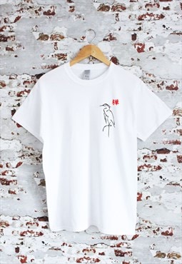 Zen Crane print White graphic T-shirt