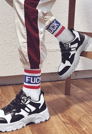 2 PAIRS HIP HOP FXCK SKATER PUNK SLOGAN SOCKS IN WHITW