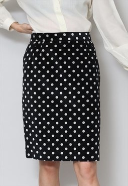 80's Vintage Skirt Black Velvet White Polka Dot Pencil 