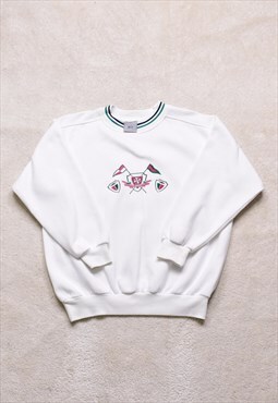 Women's Vintage 90s White Embroidered Sweater