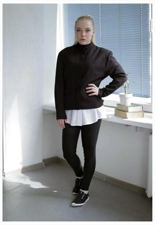 VINTAGE 80'S BLACK HIGH COLLAR JACKET