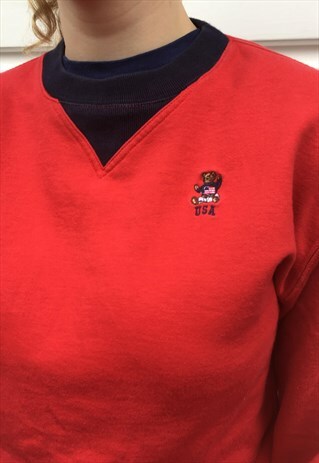 WOMENS VINTAGE 80S RALPH LAUREN SWEATSHIRT POLO BEAR TOP