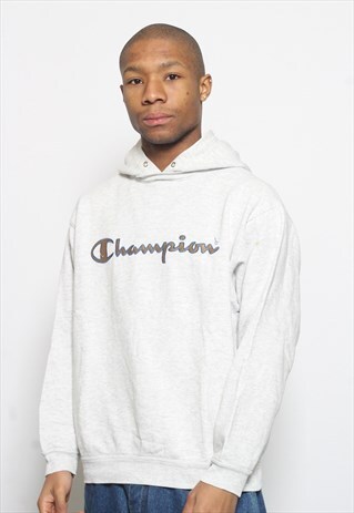 VINTAGE CHAMPION LOGO HOODIE GREY