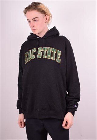 CHAMPION MENS VINTAGE HOODIE JUMPER LARGE BLACK 90S