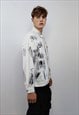 DIRTY WASH DENIM JACKET PAINT SPLATTER JEAN COAT IN WHITE