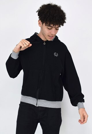VINTAGE 90'S FRED PERRY BLACK ZIP UP HOODIE