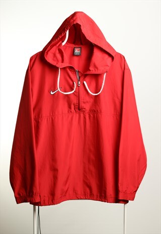 VINTAGE NIKE 1/2 ZIP HOODED SHELL JACKET RED