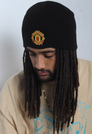 Vintage Manchester United Beanie Hat Cap Black