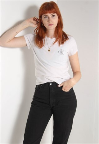 VINTAGE CALVIN KLEIN Y2K FITTED TEE T-SHIRT WHITE