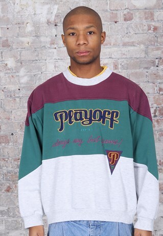 VINTAGE LOTTO PLAYOFF EMBROIDERED LOGO SWEATSHIRT GREEN GREY