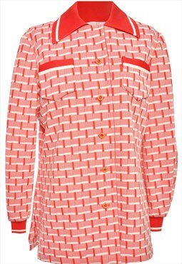 Vintage Patterned Red & White 1970s Dagger Collar Jacket - M