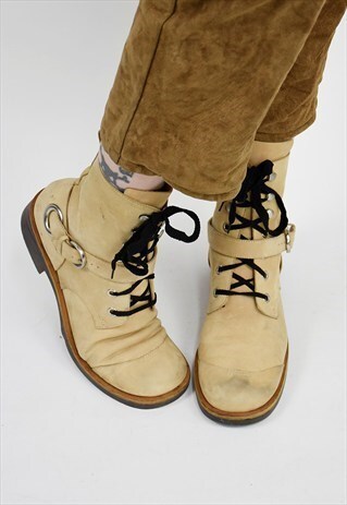 VINTAGE 90S CHUNKY HEEL LACE-UP BOOT W/ANKLE STRAP UK8
