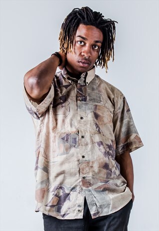 VINTAGE 90S CRAZY PATTERN SHIRT IN BEIGE AND BROWN